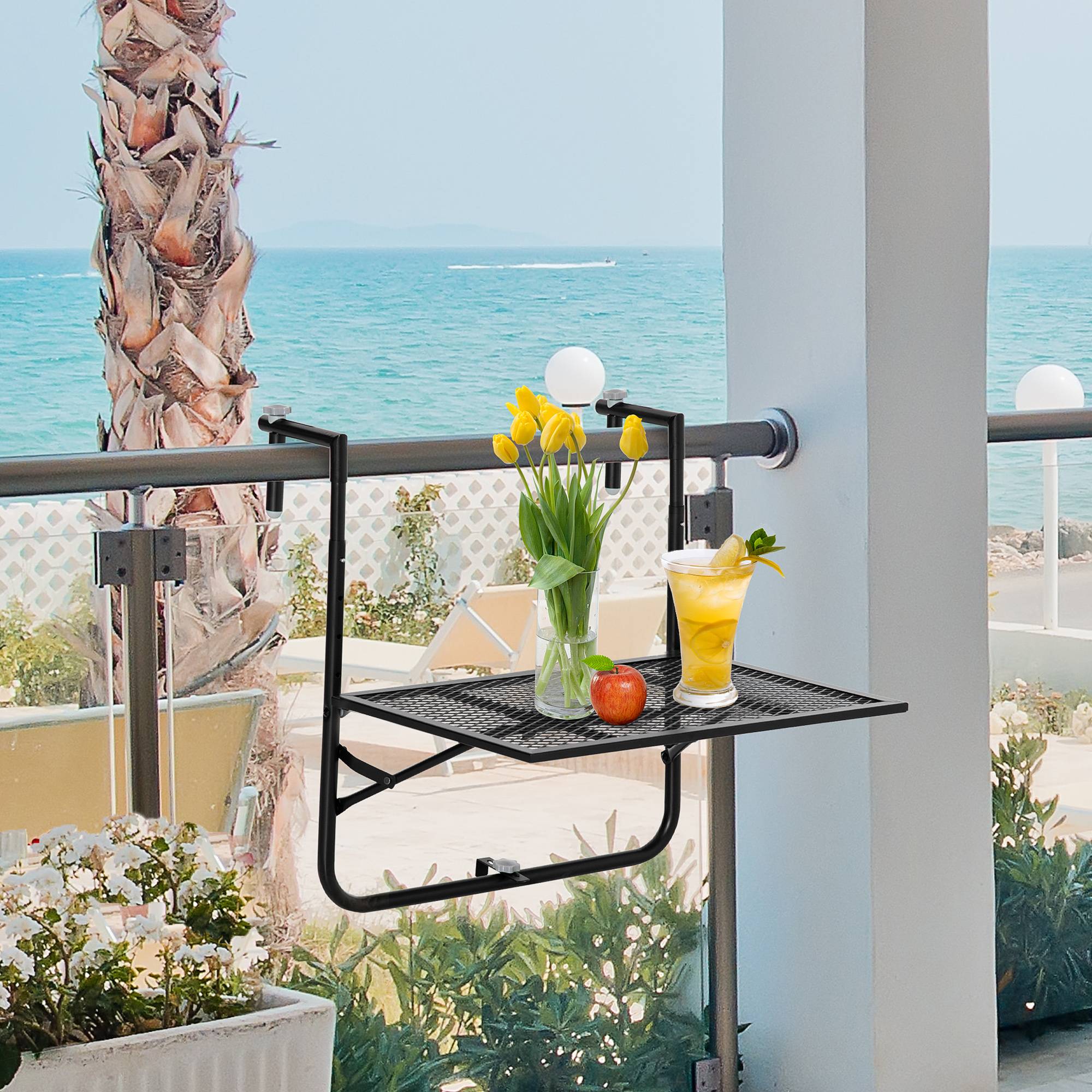 Table de balcon suspendue métal noir 60 x 60 x 72 cm - PANGIVO - Image 3