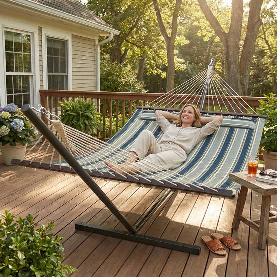 Outsunny - Hamac avec support coussin amovible - pour intérieur et extérieur - acier polyester - 353cm - vert rayé - Outsunny - Image 4