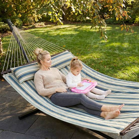 Outsunny - Hamac avec support coussin amovible - pour intérieur et extérieur - acier polyester - 353cm - vert rayé - Outsunny - Image 6