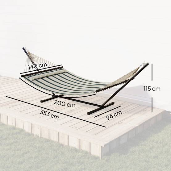 Outsunny - Hamac avec support coussin amovible - pour intérieur et extérieur - acier polyester - 353cm - vert rayé - Outsunny - Image 3