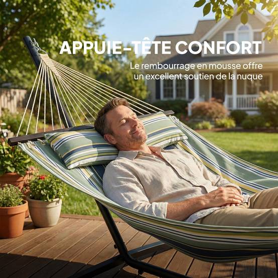 Outsunny - Hamac avec support coussin amovible - pour intérieur et extérieur - acier polyester - 353cm - vert rayé - Outsunny - Image 8