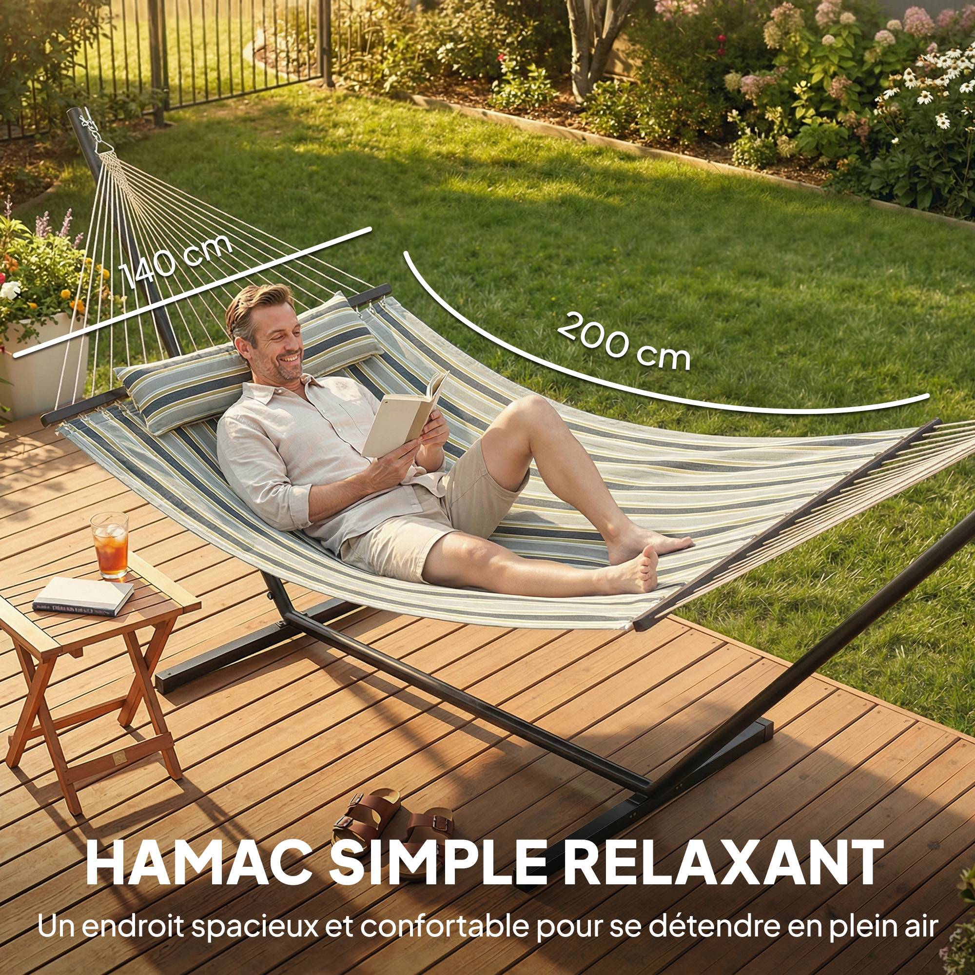 Outsunny - Hamac avec support coussin amovible - pour intérieur et extérieur - acier polyester - 353cm - vert rayé - Outsunny - Image 7
