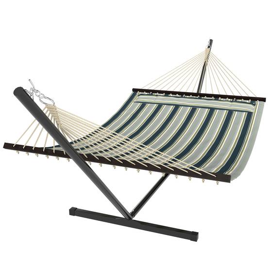 Outsunny - Hamac avec support coussin amovible - pour intérieur et extérieur - acier polyester - 353cm - vert rayé - Outsunny - Image 1