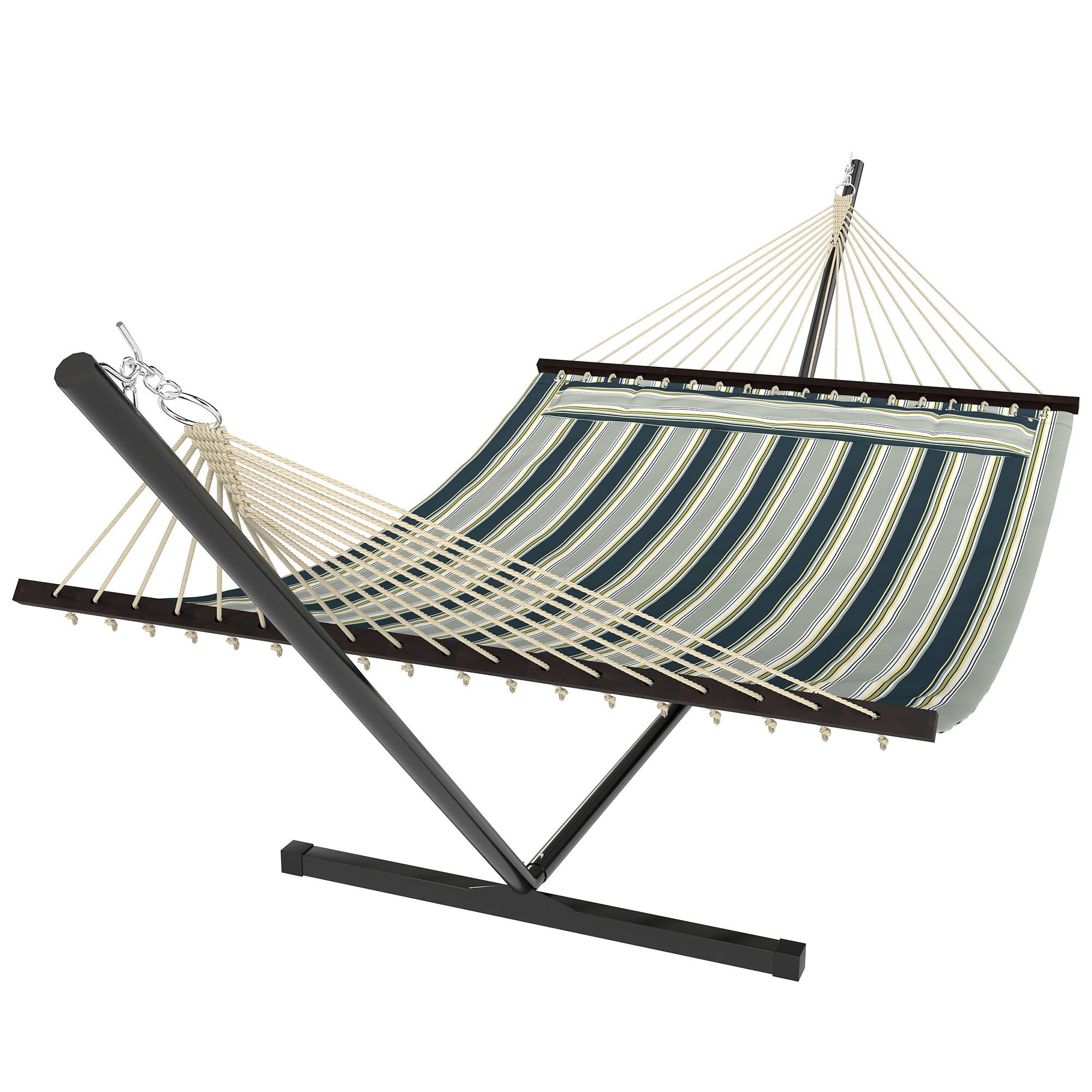 Outsunny - Hamac avec support coussin amovible - pour intérieur et extérieur - acier polyester - 353cm - vert rayé - Outsunny