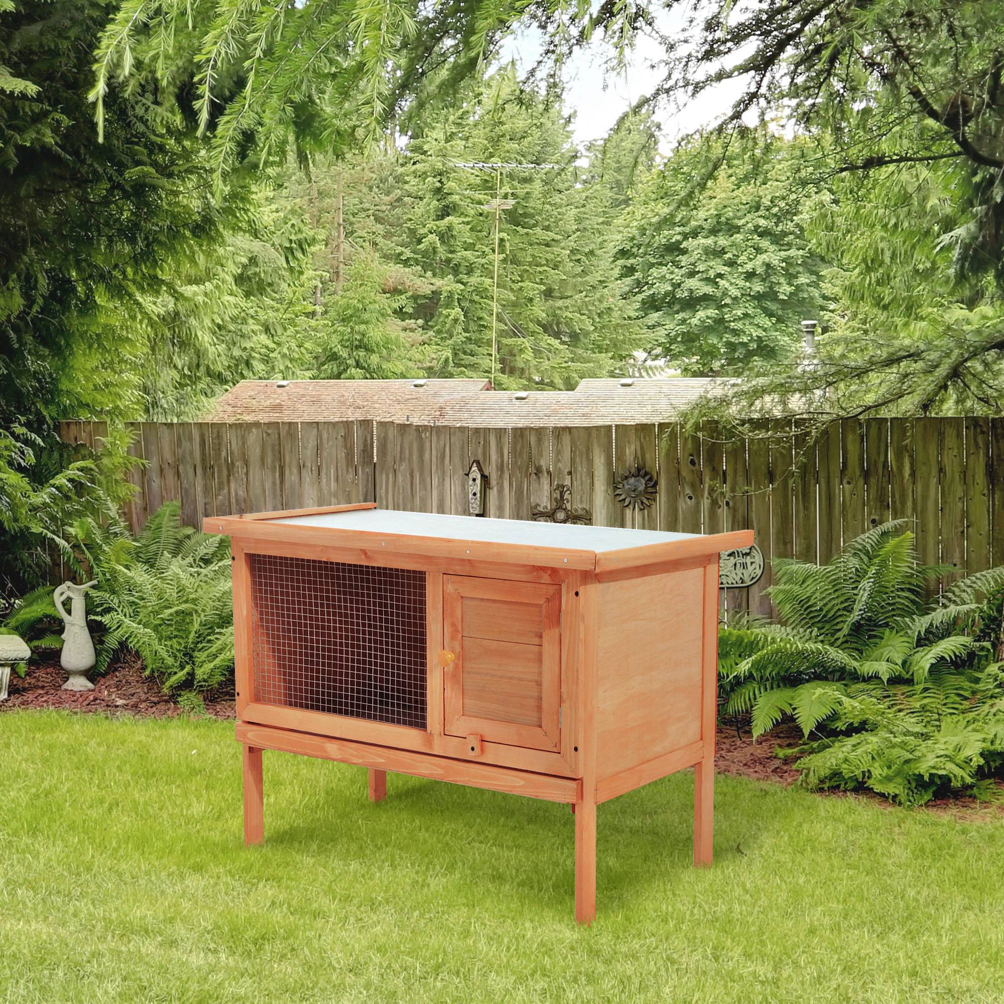 Clapier Extérieur sur Pieds en Bois de Sapin Maison pour Lapin avec Toit Ouvrant 90x45x65cm - ComfortXL Outdoor Living - Image 3