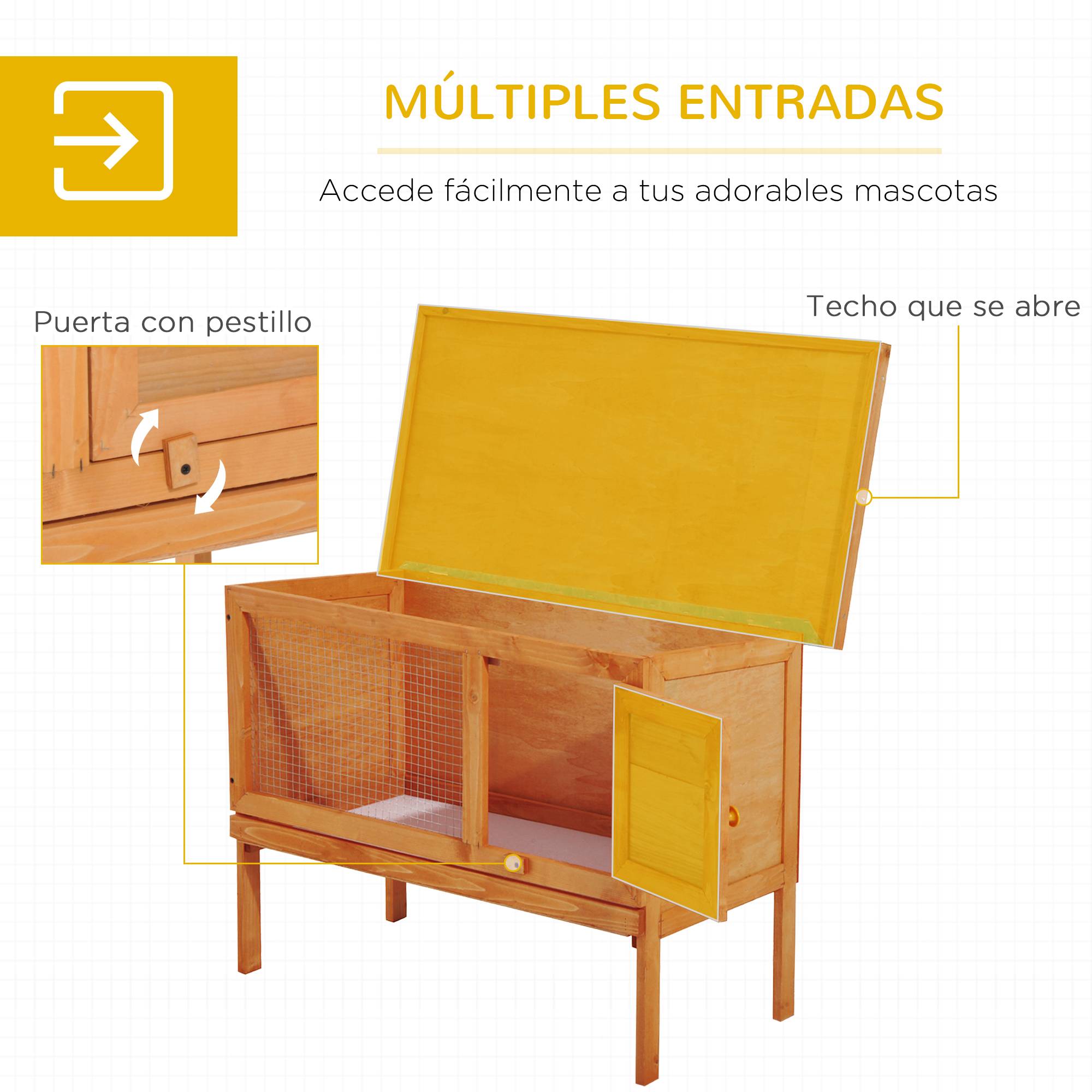 Clapier Extérieur sur Pieds en Bois de Sapin Maison pour Lapin avec Toit Ouvrant 90x45x65cm - ComfortXL Outdoor Living - Image 7