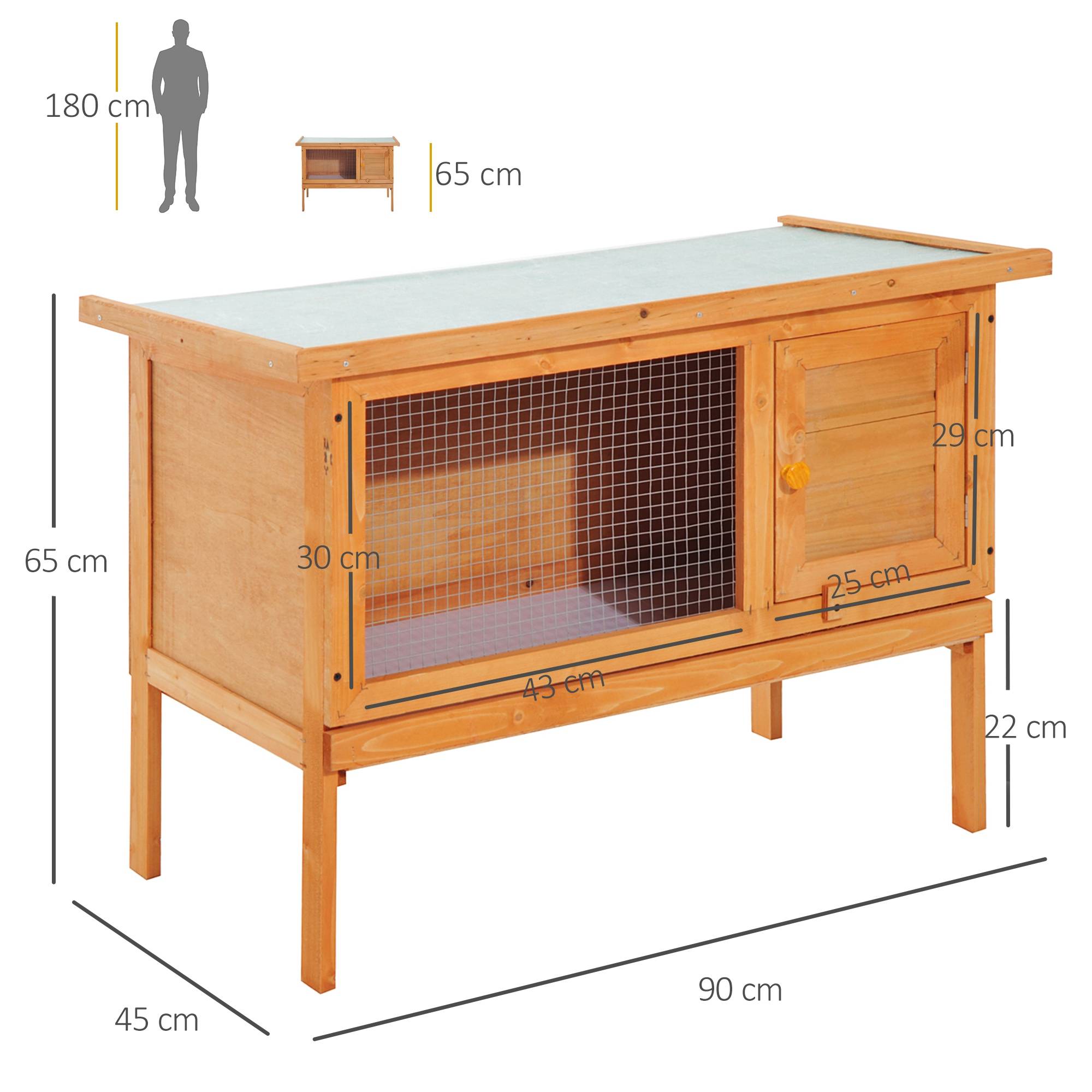 Clapier Extérieur sur Pieds en Bois de Sapin Maison pour Lapin avec Toit Ouvrant 90x45x65cm - ComfortXL Outdoor Living - Image 5
