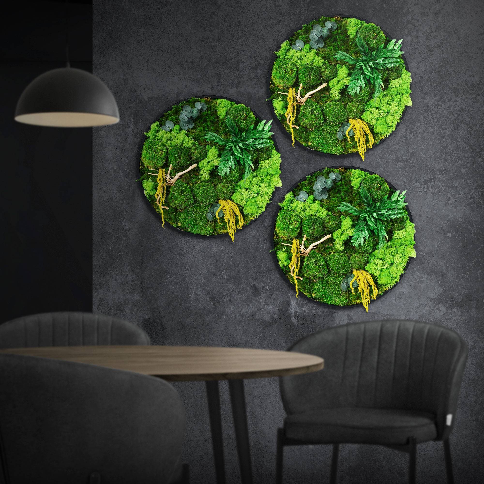 Ecd-Germany - Tableau végétal mural stabilisé, Ø 40 cm, mélange de mousses avec eucalyptus, fougères et bois naturel, effet 3D, décoration d'intérieur, style jungle - Image 1