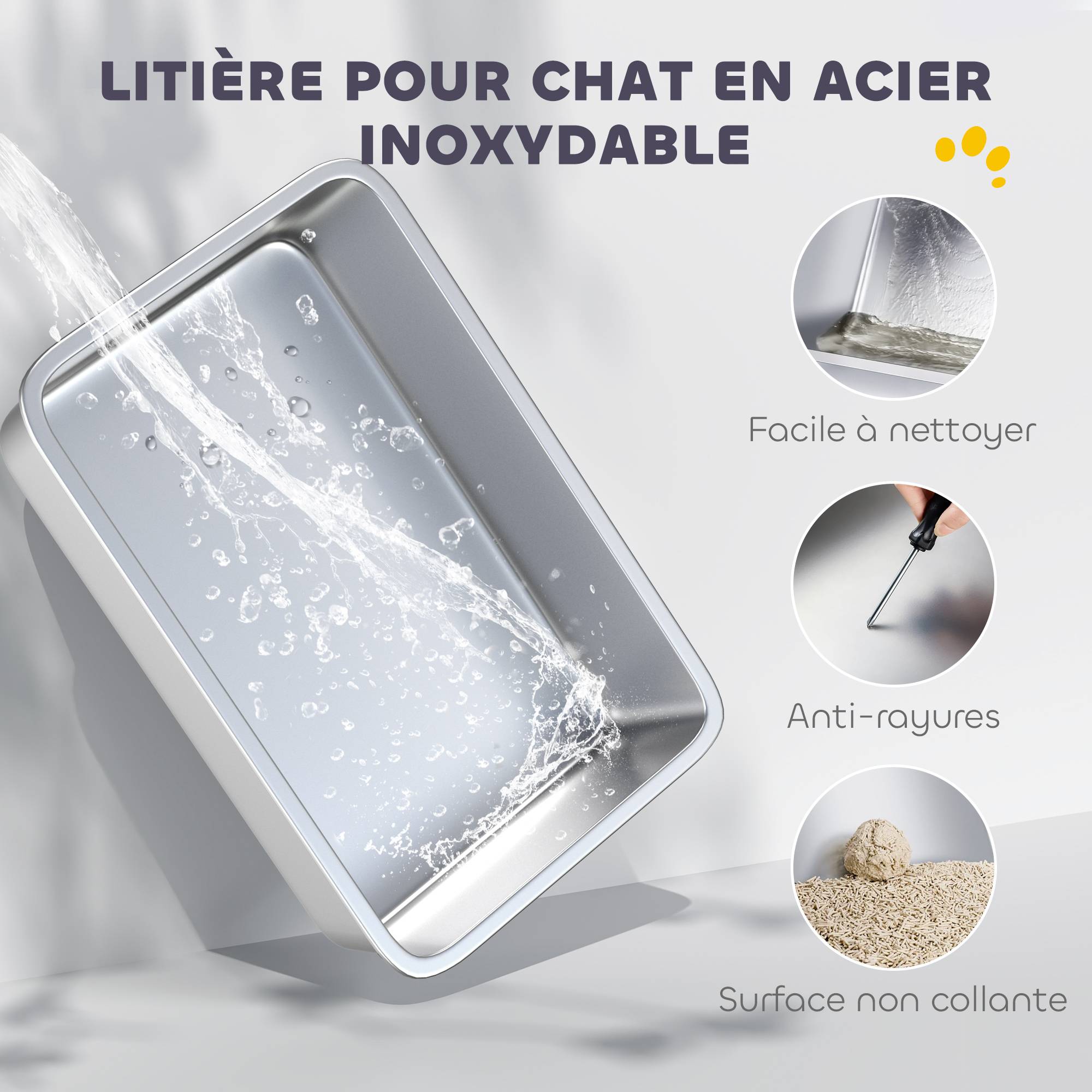 Bac à litière fermé pour chat, maison de toilette en acier inoxydable, 60,2 x 40,2 x 43,7 cm, gris clair - Image 6