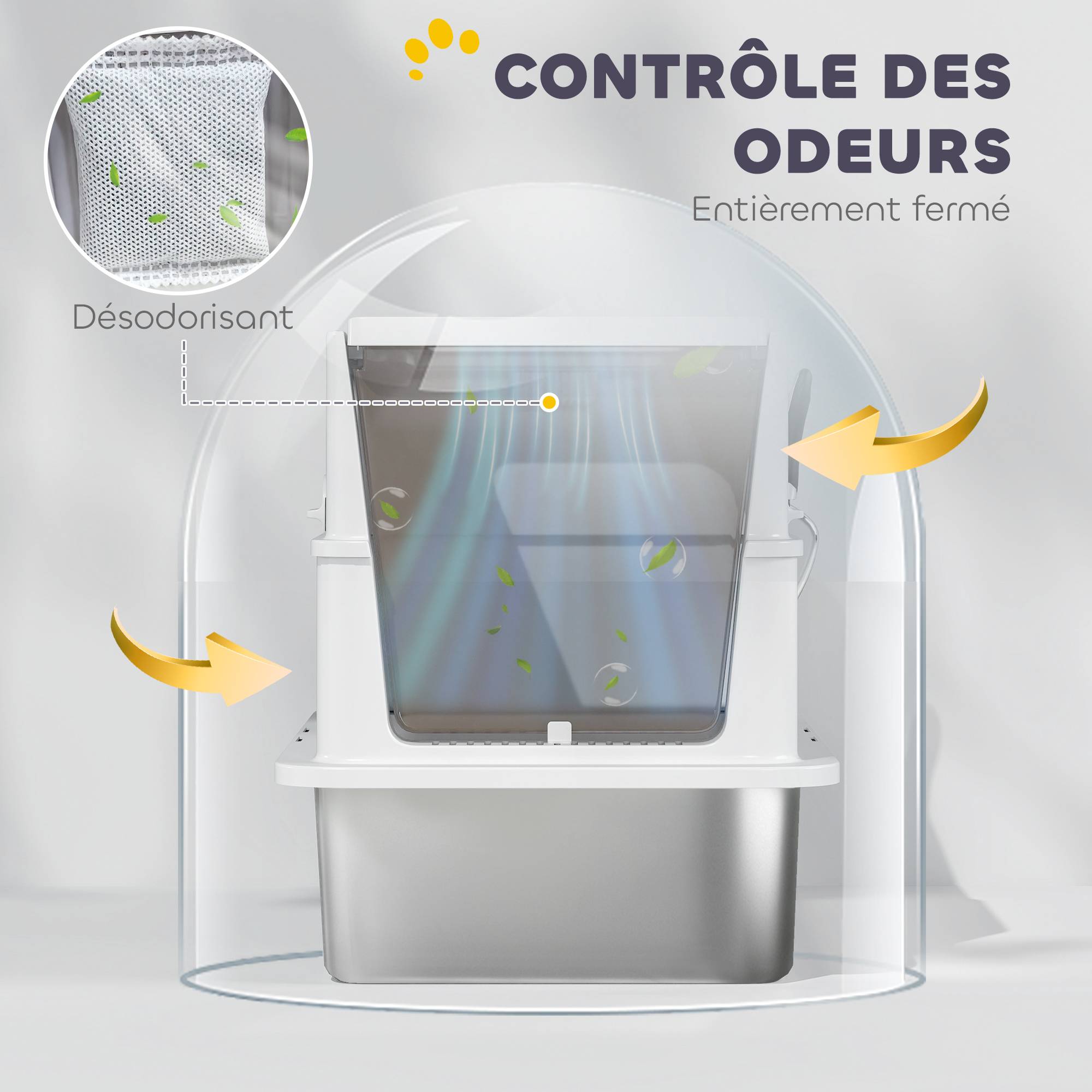 Bac à litière fermé pour chat, maison de toilette en acier inoxydable, 60,2 x 40,2 x 43,7 cm, gris clair - Image 9