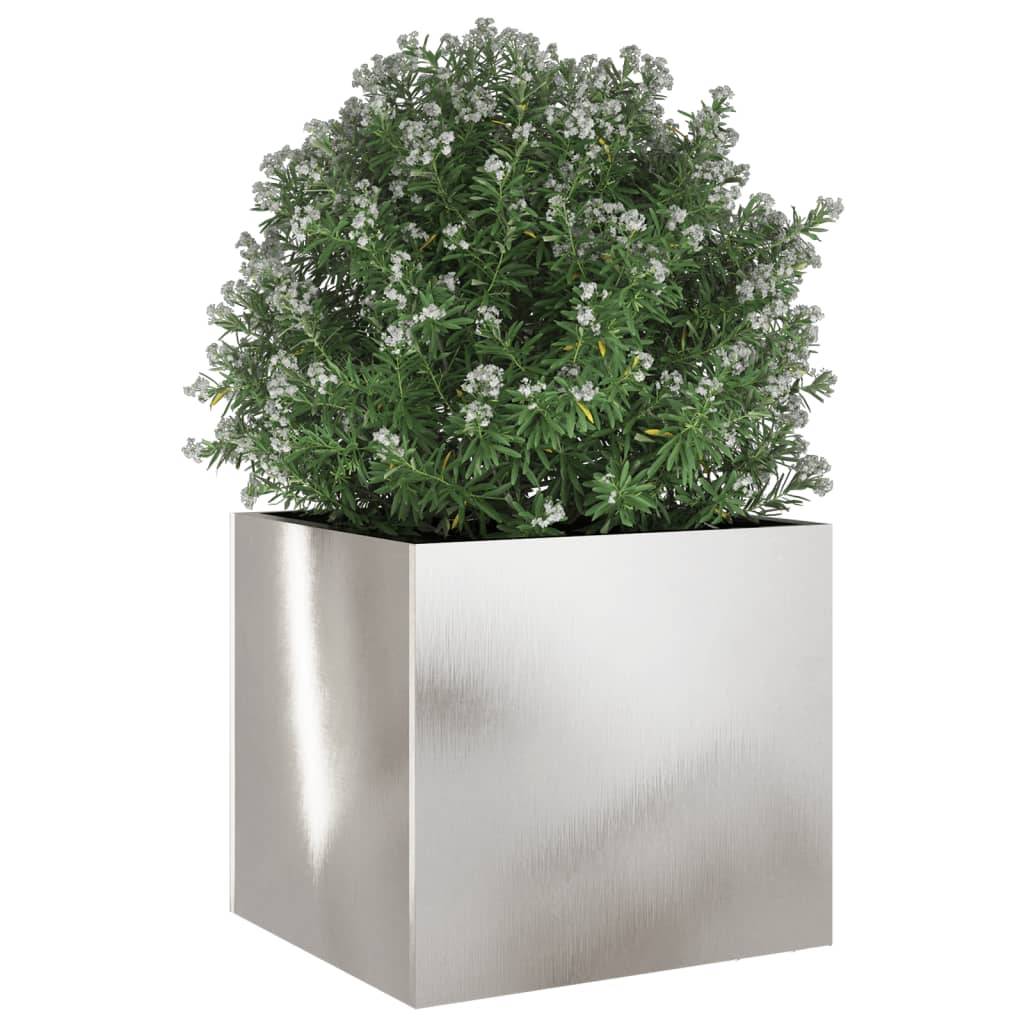 ComfortXL - Jardinière rectangulaire Acier inoxydable pot de fleurs robuste pour patio 32x30x29cm argenté - ComfortXL Outdoor Living - Image 4