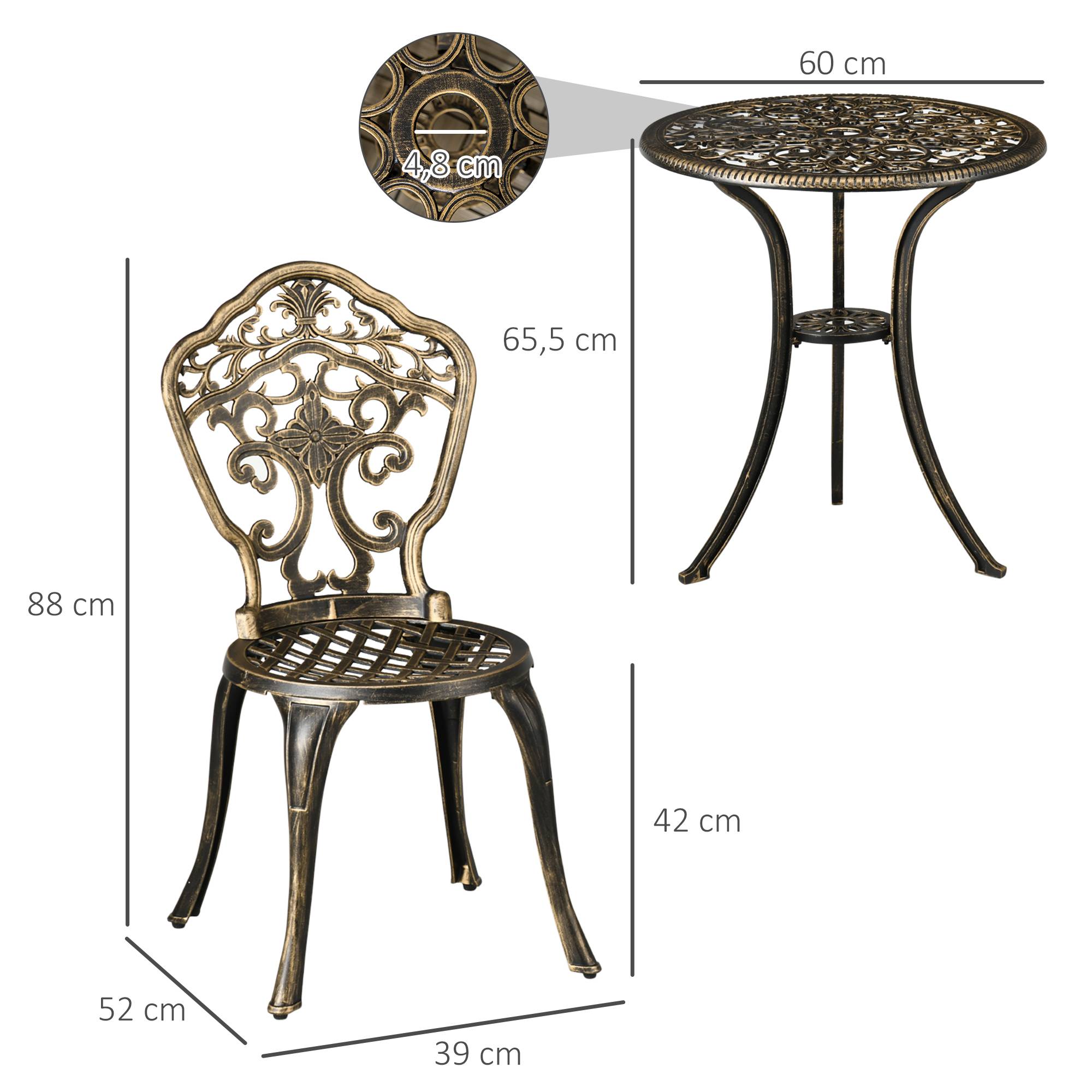 Ensemble bistrot pour jardin en aluminium salon de jardin 3 pièces 2 chaises + table ronde imitation fer forgé - Image 5