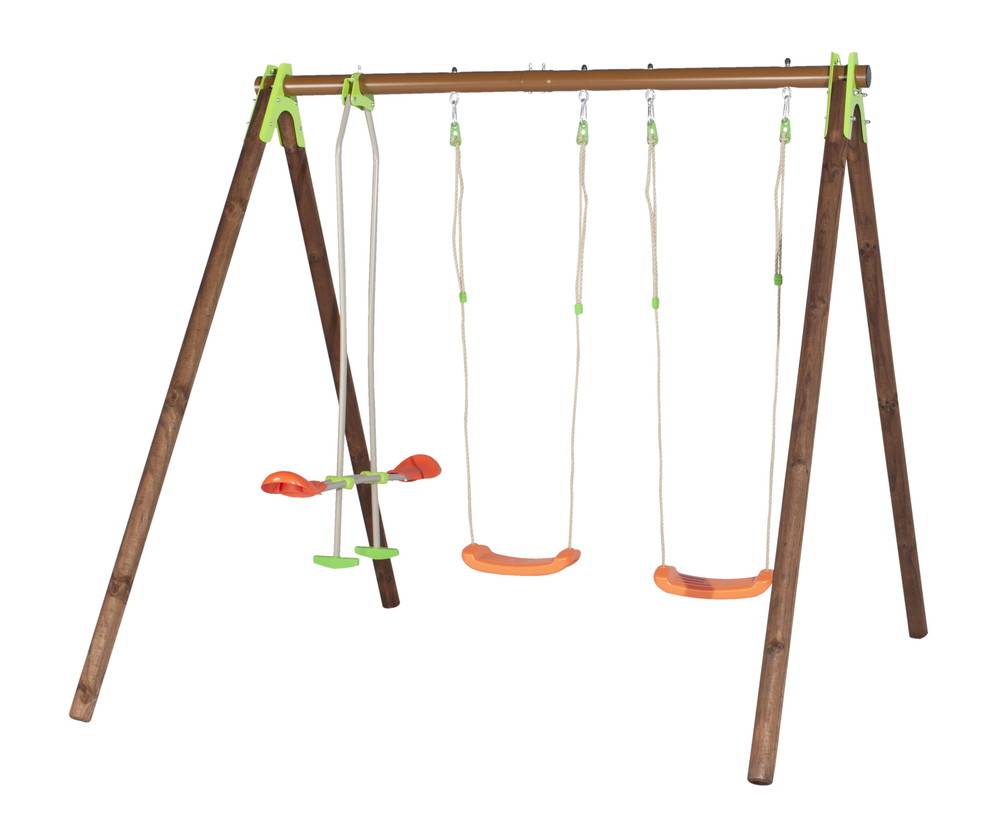 Trigano - Portique YUKO bois/métal 2,30 m - 2 balançoires + 1 face à face - 4 enfants Trigano - Image 1