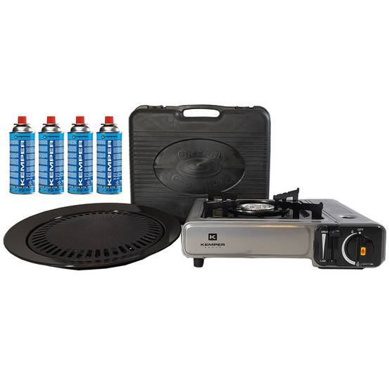 Barbecue gaz Grill 2en1 Réchaud gaz piézo 2200 W + 4 cartouches gaz butane KEMPER - Image 3