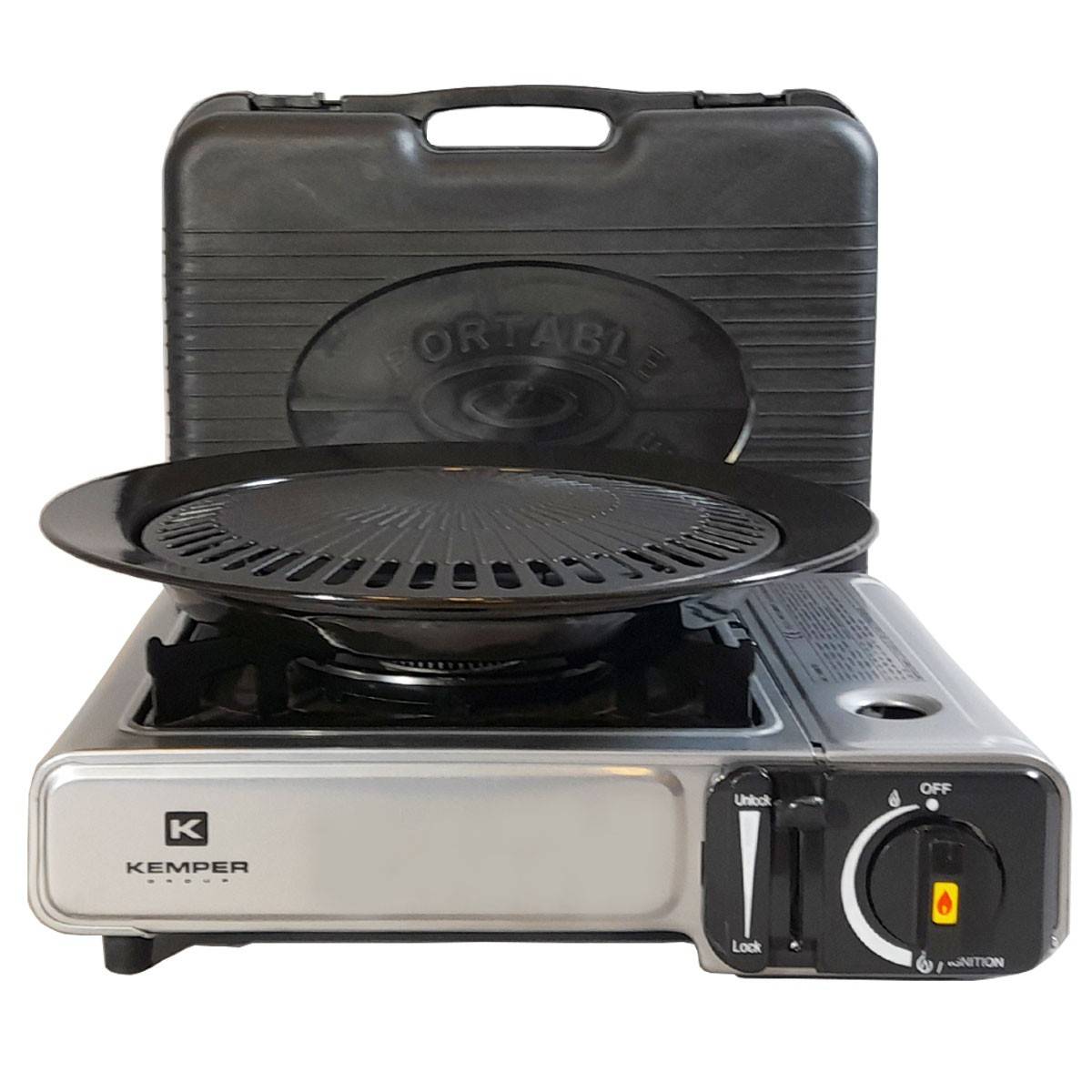 Barbecue gaz Grill 2en1 Réchaud gaz piézo 2200 W + 4 cartouches gaz butane KEMPER - Image 4