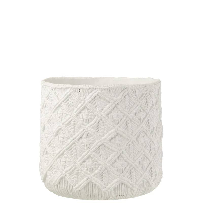 Cache-pot avec motifs en ciment blanc 33x33x29 cm - J-Line