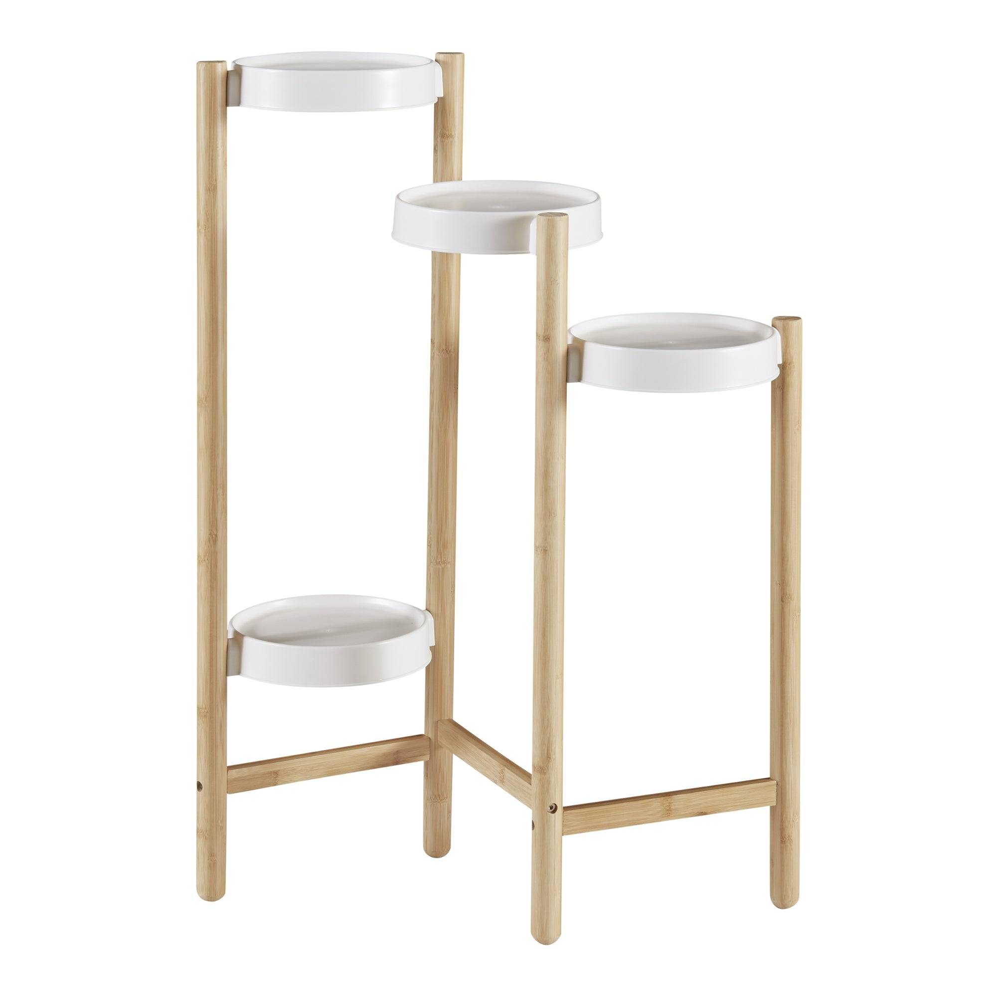Étagère à plantes sastamala à 4 niveaux bambou plastique 85 x 58 x 25 cm naturel blanc - Image 1