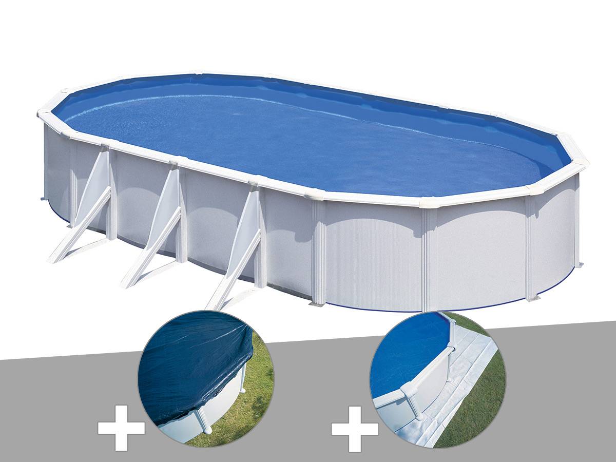 Gré - Kit piscine acier blanc Gré Fidji ovale 5,27 x 3,27 x 1,22 m + Bâche hiver + Tapis de sol