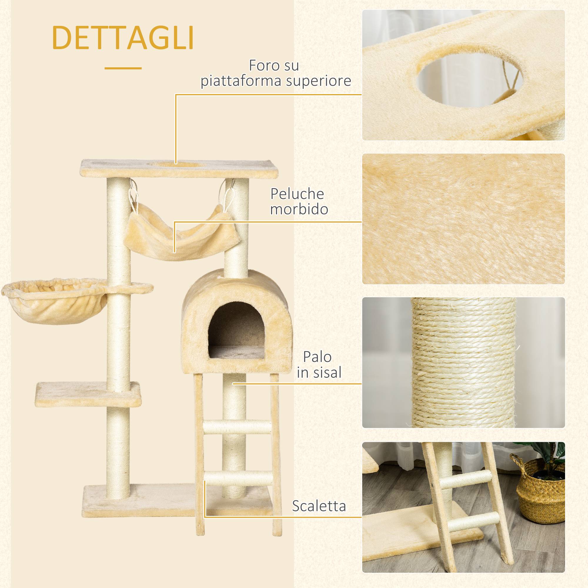Sans Marque - Arbre à chat multi niveaux hamac niche sisal naturel chat intérieur 55 × 30 × 100 cm - Image 8