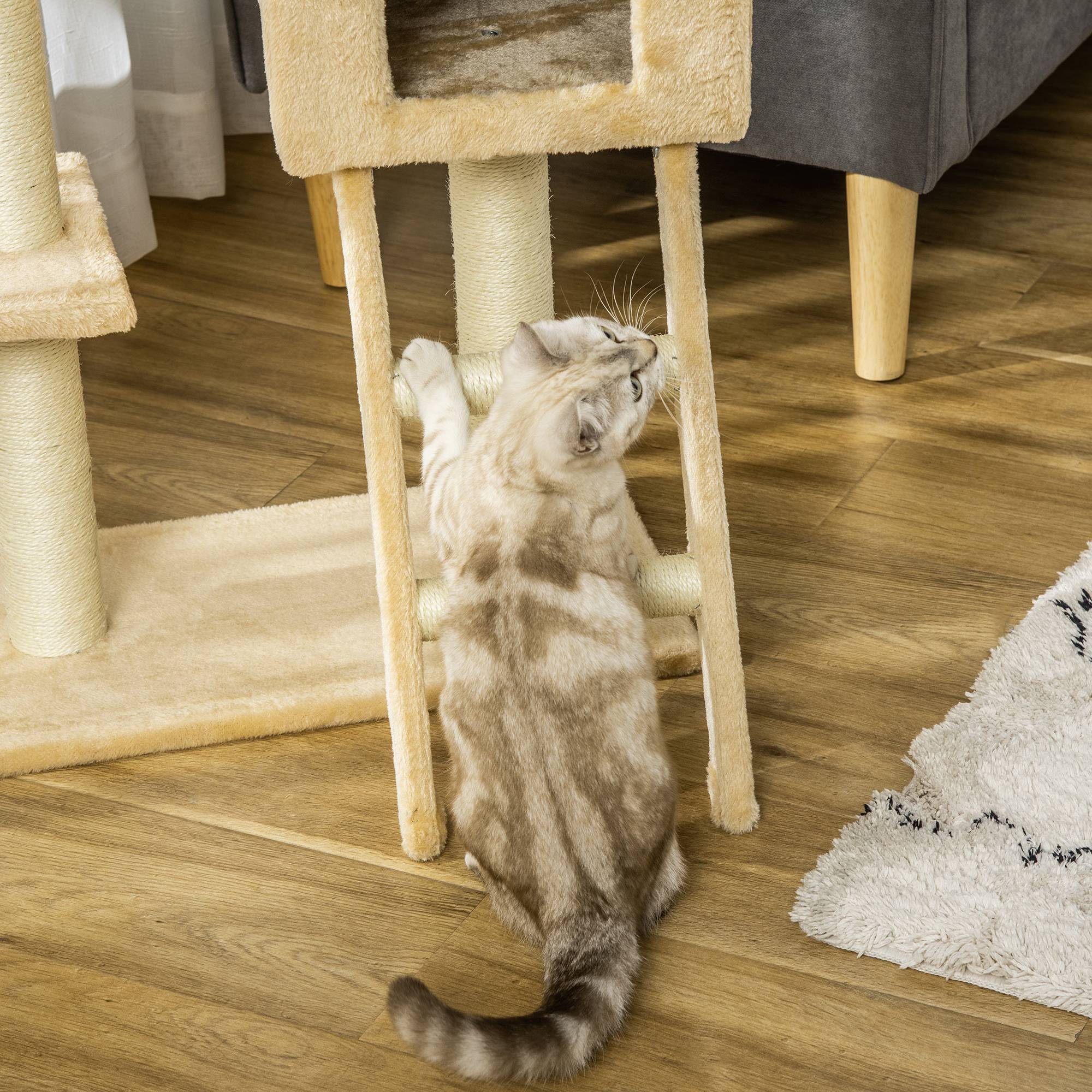 Sans Marque - Arbre à chat multi niveaux hamac niche sisal naturel chat intérieur 55 × 30 × 100 cm - Image 9