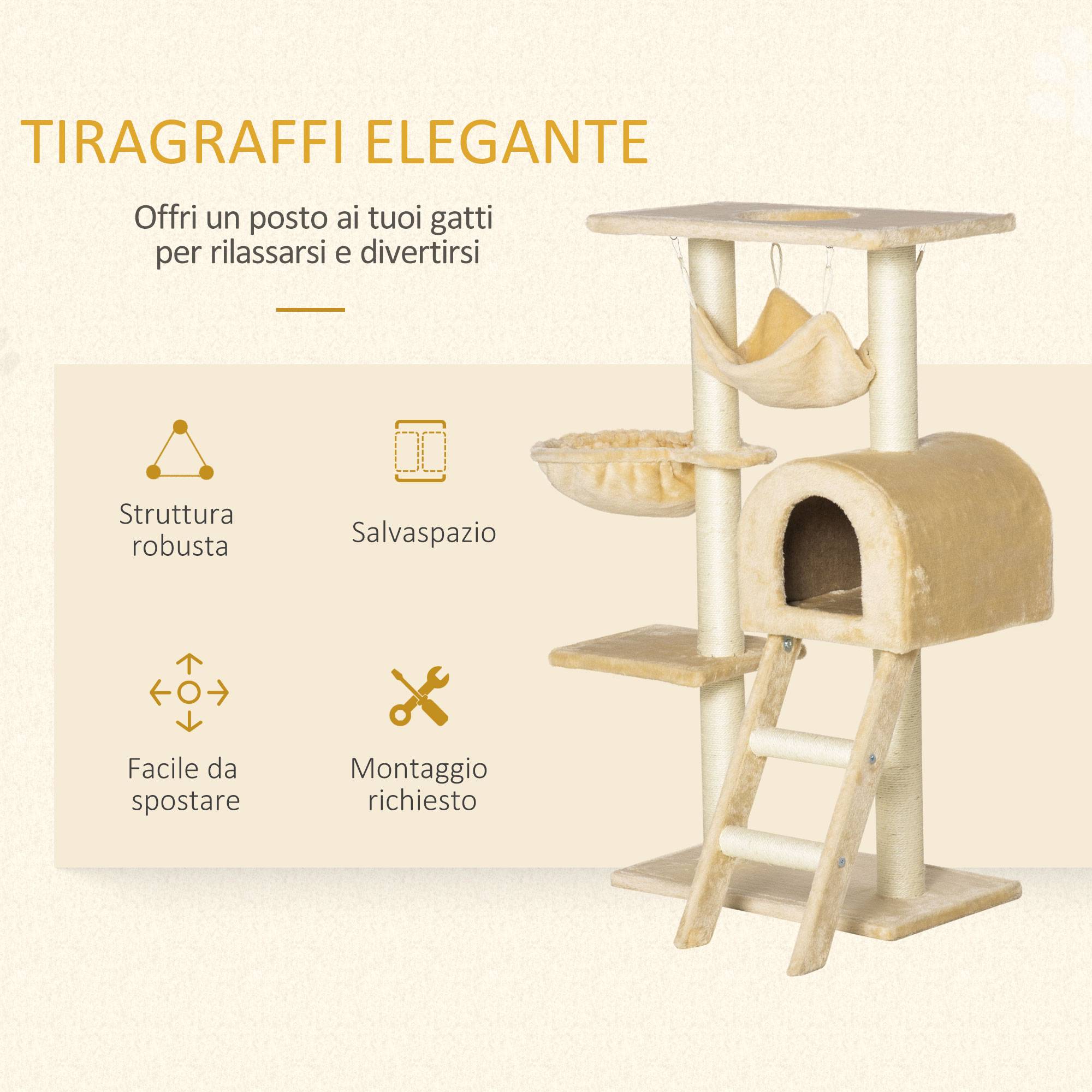 Sans Marque - Arbre à chat multi niveaux hamac niche sisal naturel chat intérieur 55 × 30 × 100 cm - Image 6