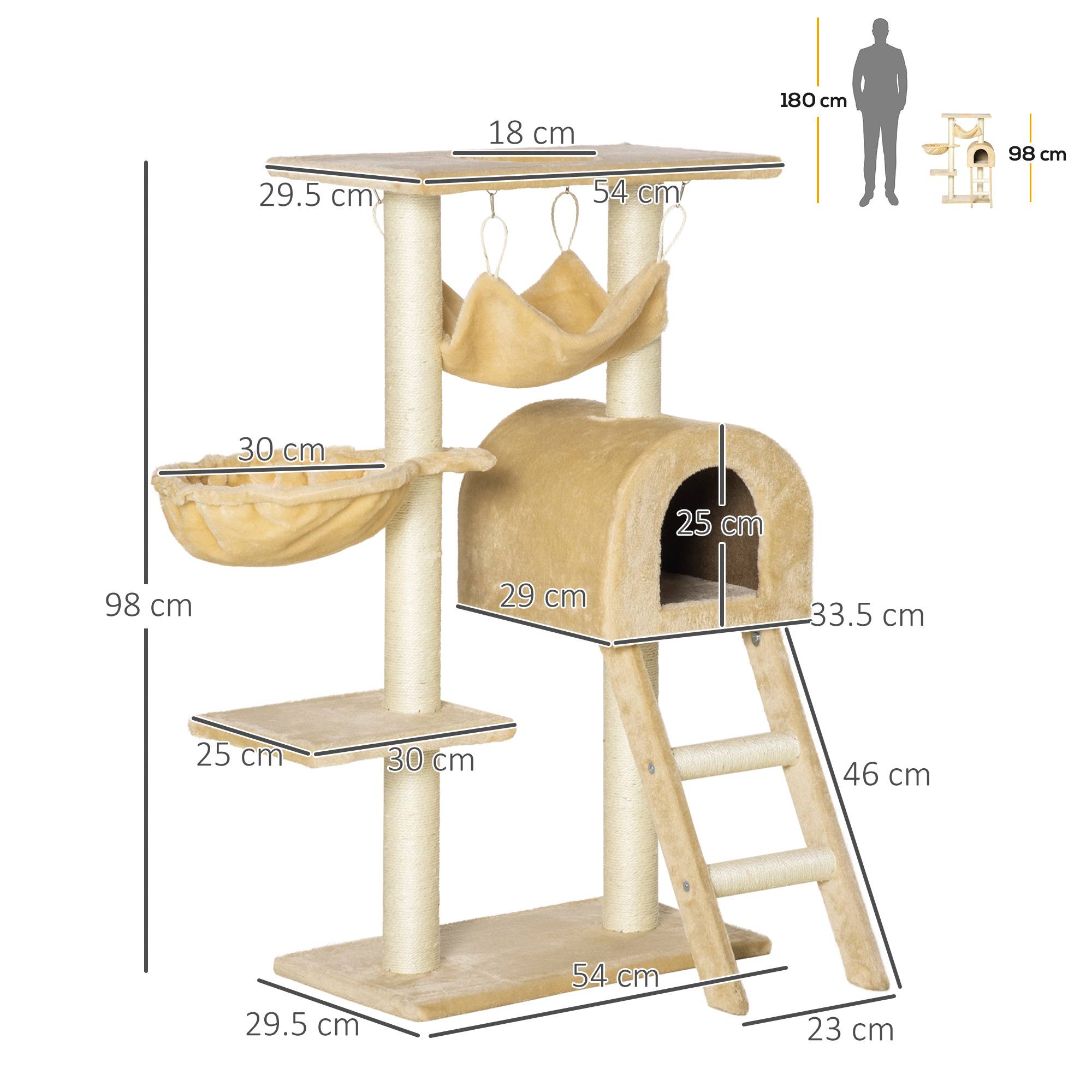 Sans Marque - Arbre à chat multi niveaux hamac niche sisal naturel chat intérieur 55 × 30 × 100 cm - Image 5