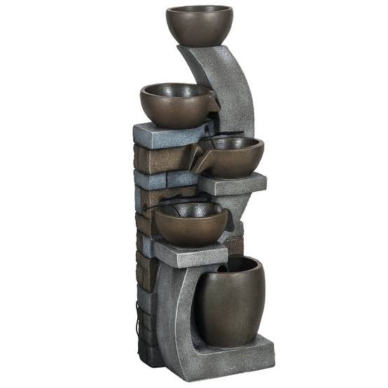 Fontaine de jardin résine gris marron 37 x 35 x 107 cm - PANGIVO - Image 1