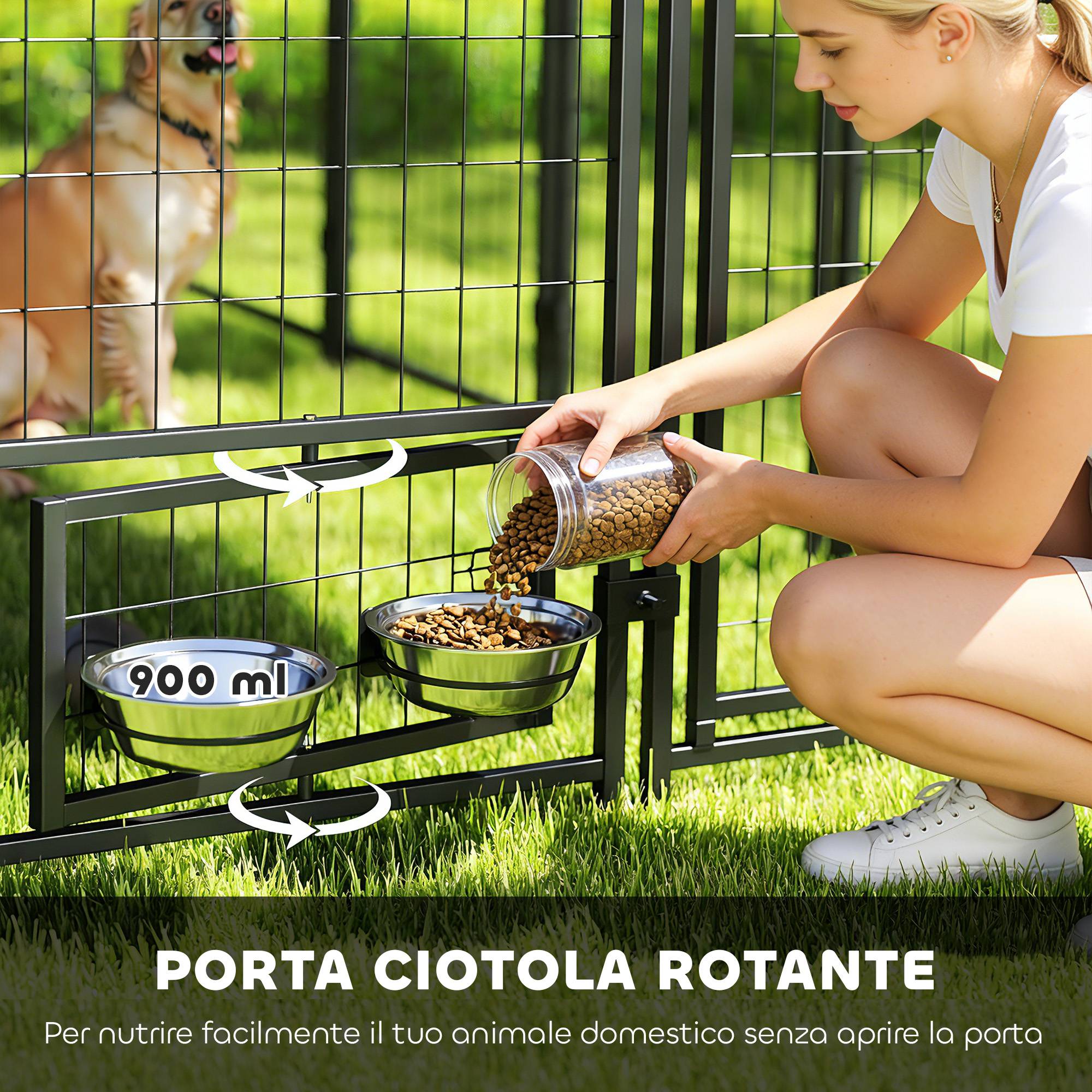 Parc extérieur en acier pour chien avec 2 gamelles rotatives et toit en tissu Oxford, 244 x 122 x 183 cm, vert - Image 7