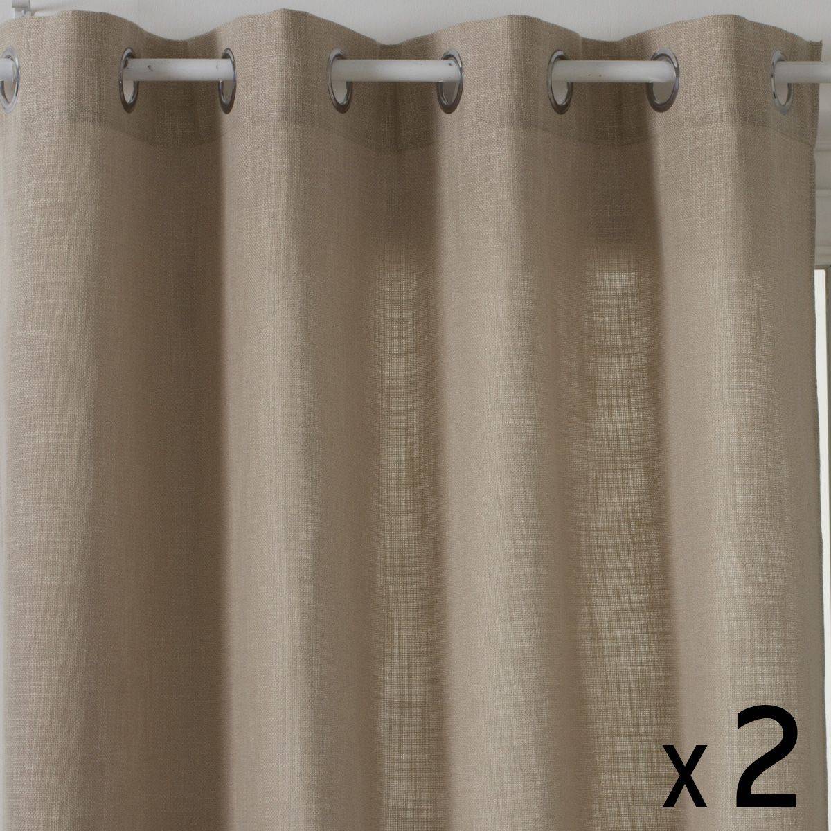 Atmosphera - Lot de 2 Rideaux à  œillets Tissu Beige Lin 140 x 260 cm - Image 1
