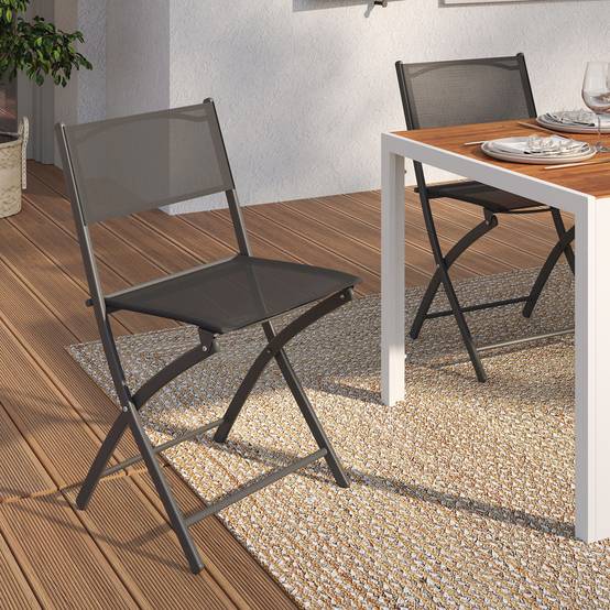 Lot de 6 chaises de jardin pliantes BASTIA métal et textilène gris anthracite - Image 1