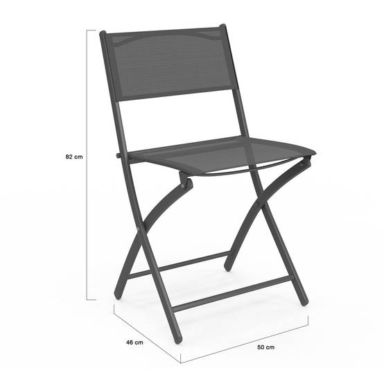Lot de 6 chaises de jardin pliantes BASTIA métal et textilène gris anthracite - Image 6