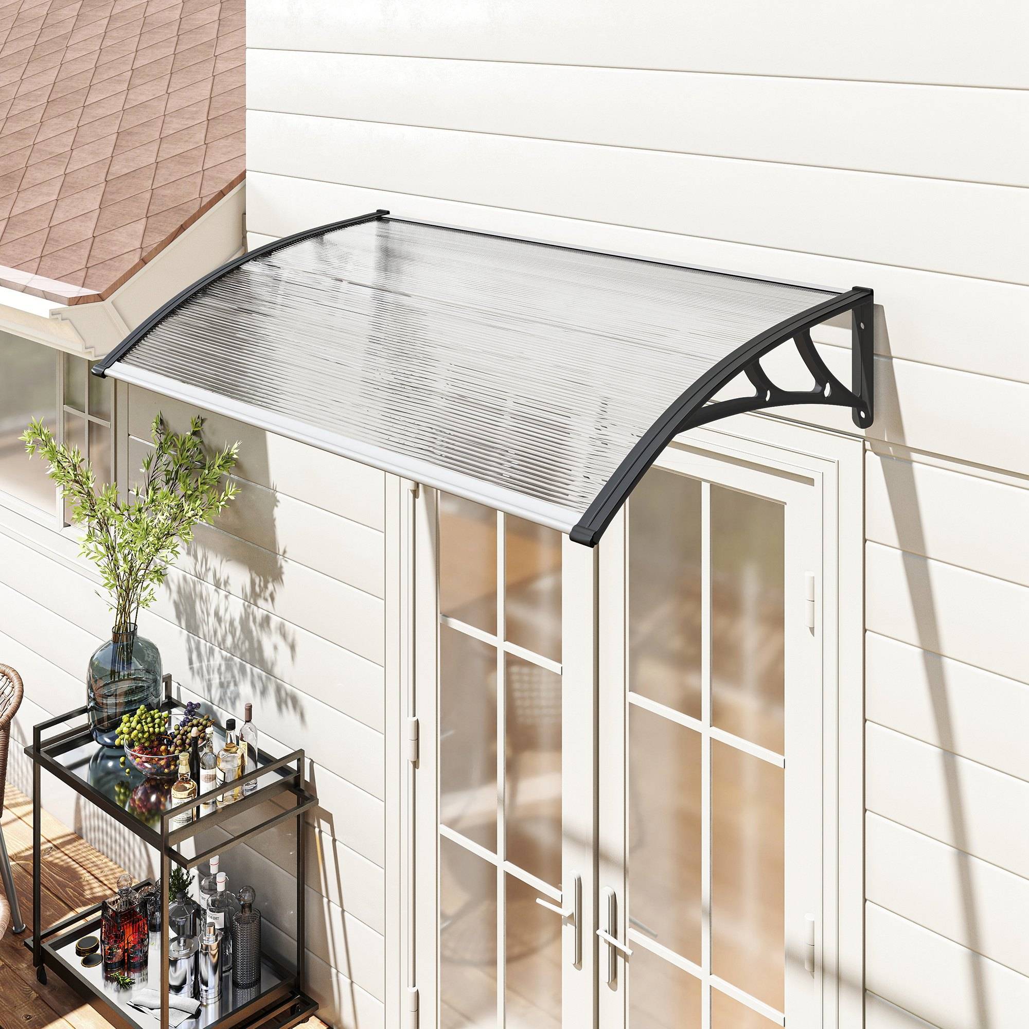 Store transparent 110x60 cm en polycarbonate et aluminium, protection design sobre pour porte et fenêtre pratique et compact - Image 3