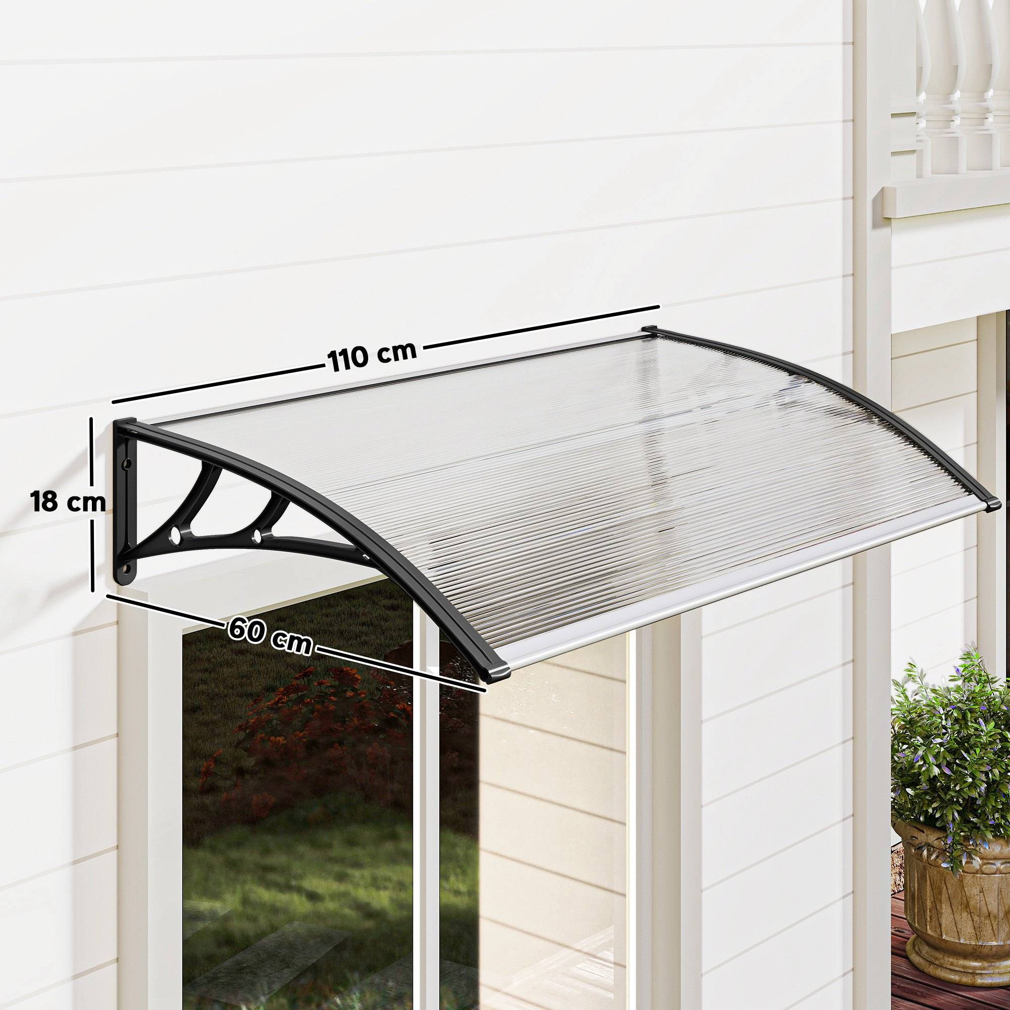Store transparent 110x60 cm en polycarbonate et aluminium, protection design sobre pour porte et fenêtre pratique et compact - Image 5
