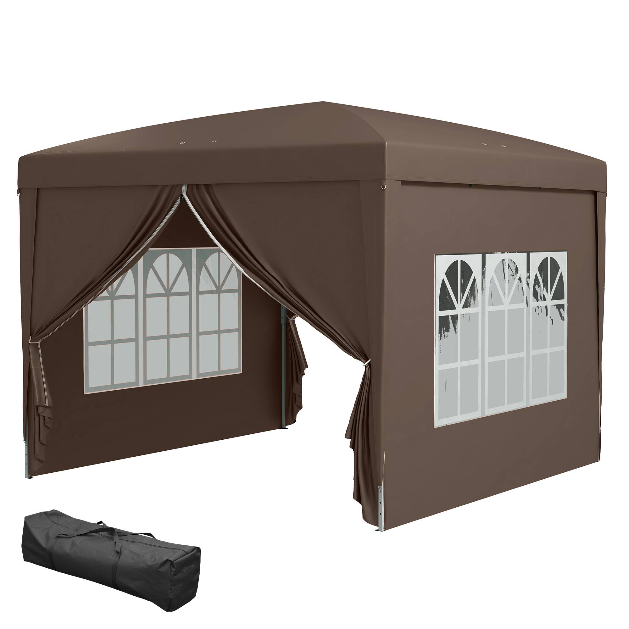 Tente marron 3x3 m pop-up avec 4 parois latérales anti-UV, abri design sobre pour terrasse pratique et protégé - Image 2