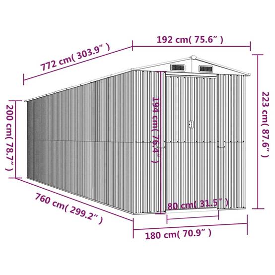 Vidaxl - Abri de jardin Anthracite 192x772x223 cm Métal galvanisé 14.8m² vidaXL 3147456 - Image 3