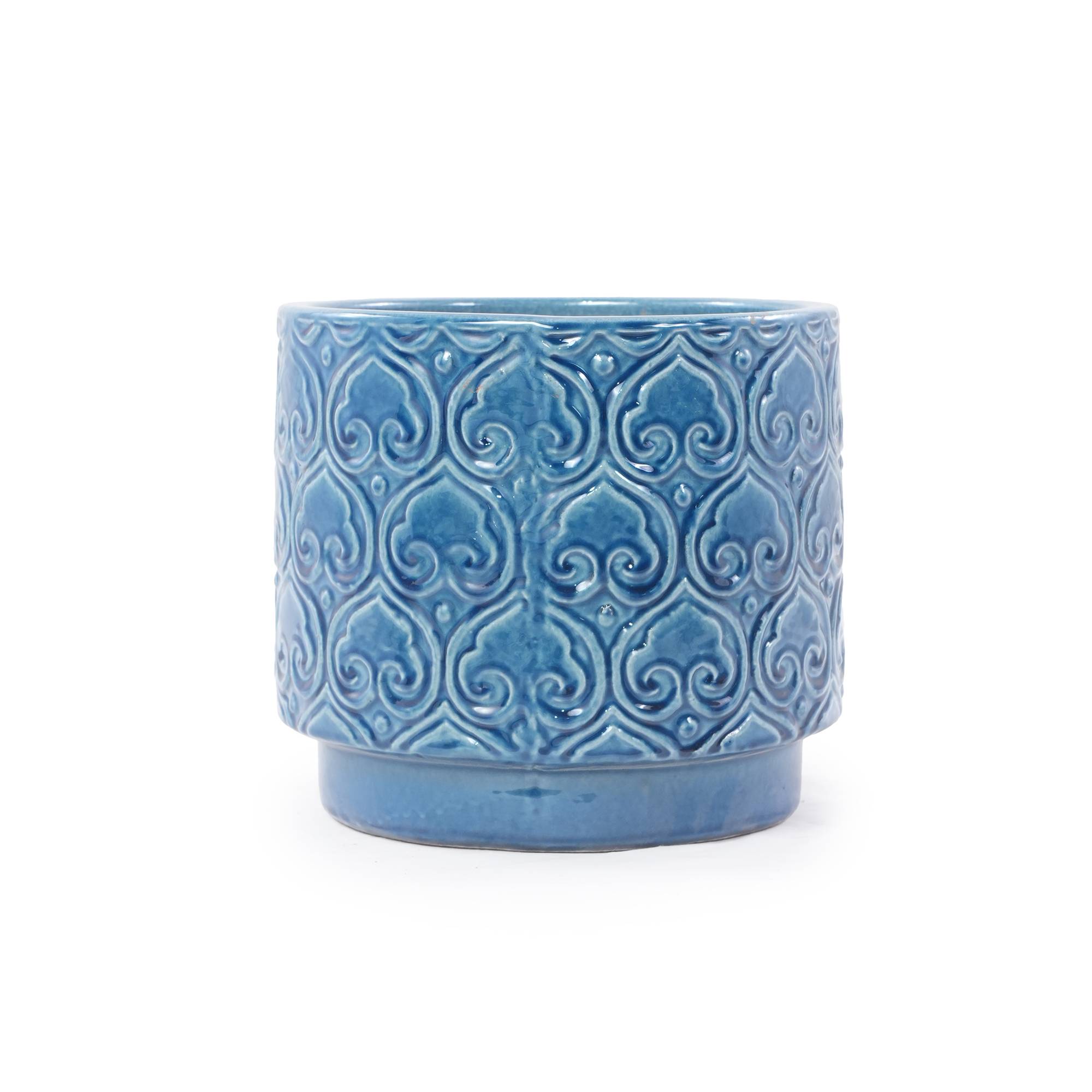ComfortXL - Pot de fleurs céramique bleu brillant Ø24 cm relief cœur intérieur balcon drainage - ComfortXL Outdoor Living - Image 1