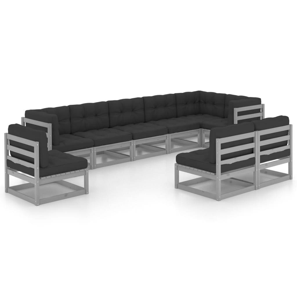 Helloshop26 - Salon de jardin meuble d'extérieur ensemble de mobilier 9 pièces avec coussins bois de pin massif - Image 1