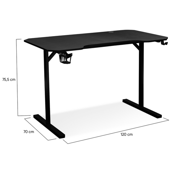 Bureau gaming droit 120 cm noir ALEXIS porte-gobelet et crochet pour casque - Image 4