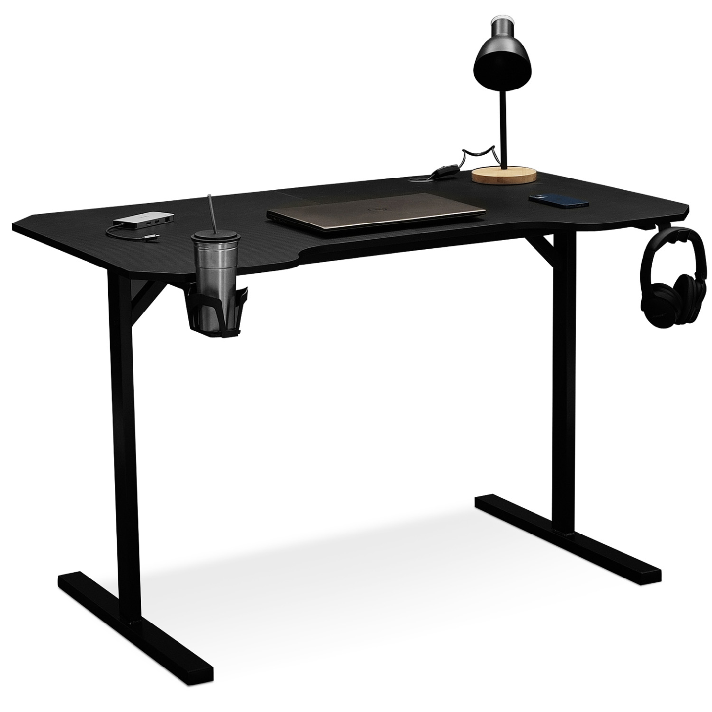 Bureau gaming droit 120 cm noir ALEXIS porte-gobelet et crochet pour casque - Image 2