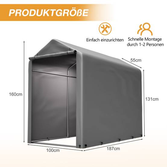 Tente de stockage abri vélo acier et PE pour jardin imperméable 187x100x160cm gris foncé - ComfortXL Outdoor Living - Image 2