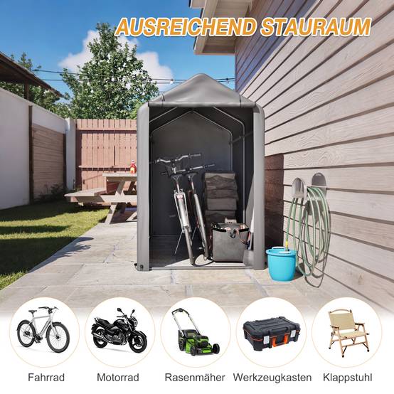 Tente de stockage abri vélo acier et PE pour jardin imperméable 187x100x160cm gris foncé - ComfortXL Outdoor Living - Image 6