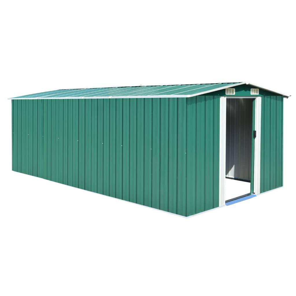 Helloshop26 - Abri de jardin cabane cabanon maison de stockage remise extérieur hangar outils robuste 257 x 489 x 181 cm métal vert - Image 1