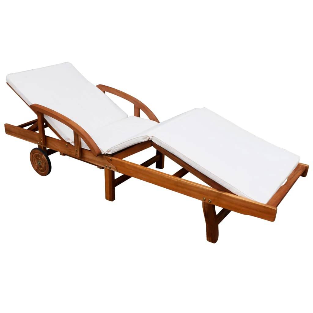Chaise longue | Transat | Bain de soleil avec coussin Bois d'acacia solide - Image 2