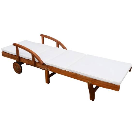 Chaise longue | Transat | Bain de soleil avec coussin Bois d'acacia solide - Image 3