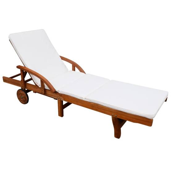 Chaise longue | Transat | Bain de soleil avec coussin Bois d'acacia solide - Image 1