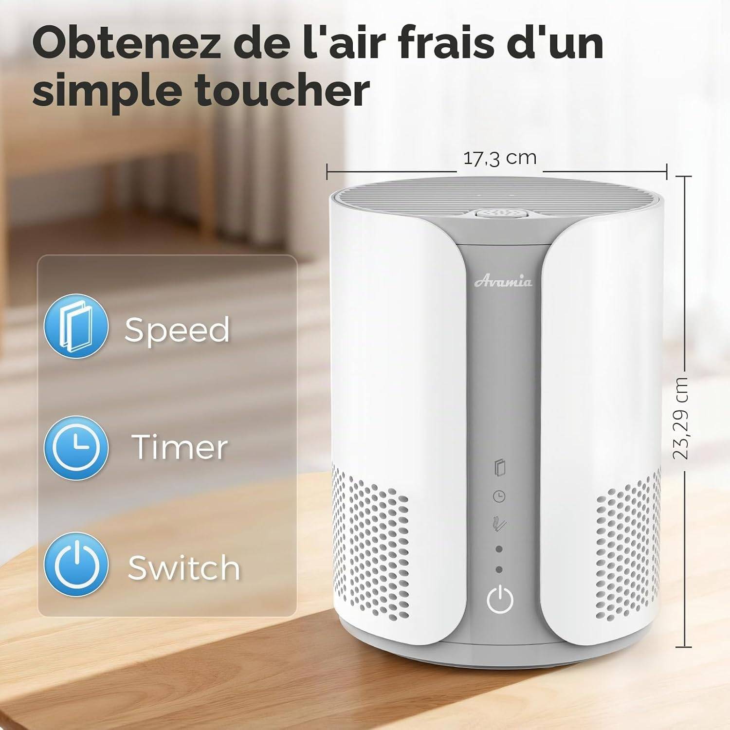 Sans Marque - Purificateur d’air, HEPA, 3 vitesses, 22 dB, minuterie 4/8 h, blanc – Avamia - Image 7