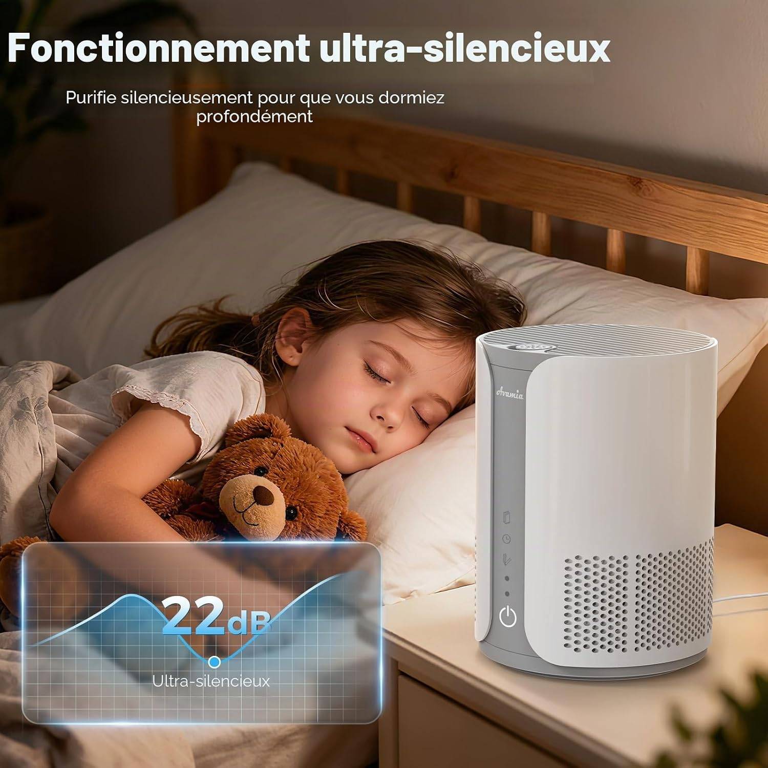 Sans Marque - Purificateur d’air, HEPA, 3 vitesses, 22 dB, minuterie 4/8 h, blanc – Avamia - Image 4