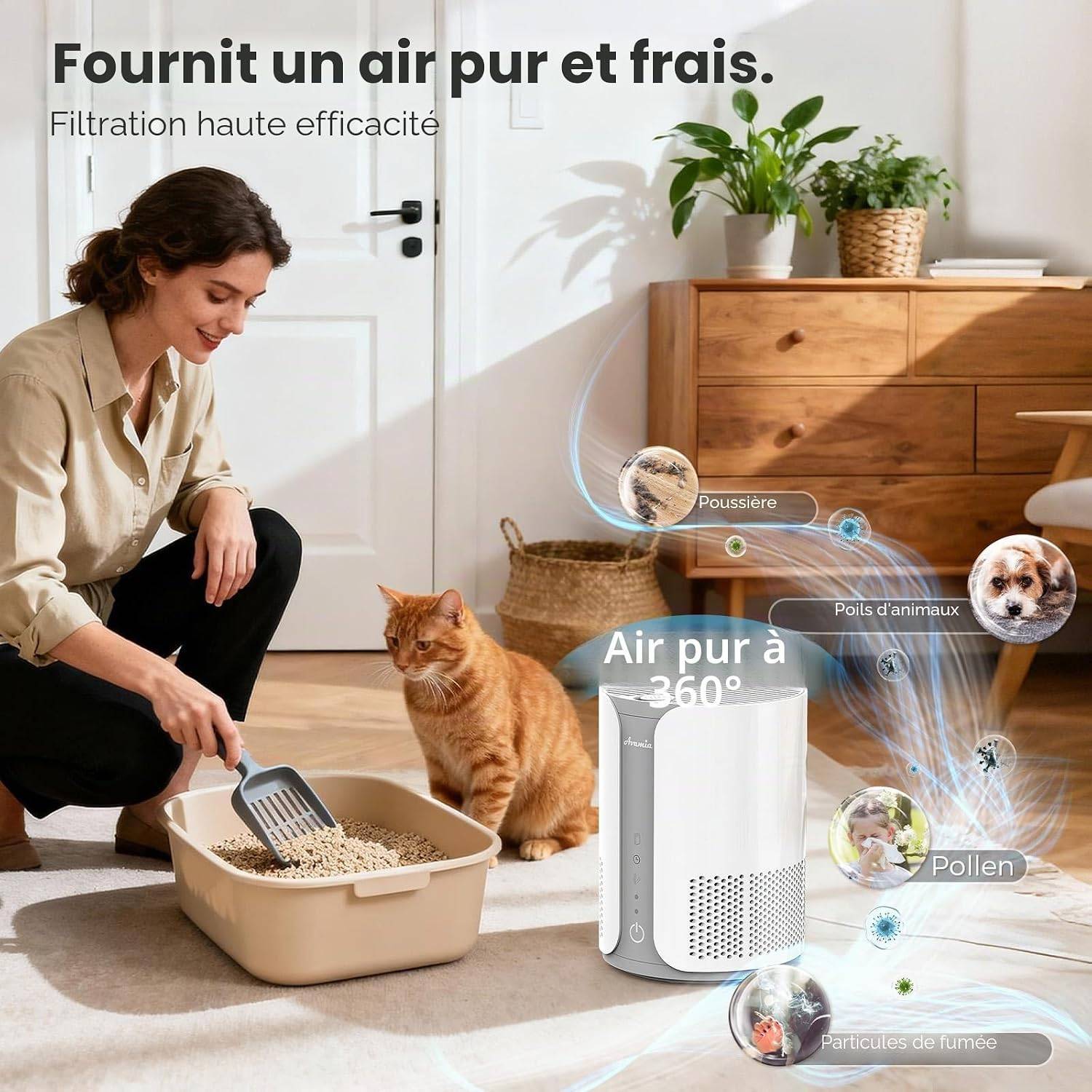 Sans Marque - Purificateur d’air, HEPA, 3 vitesses, 22 dB, minuterie 4/8 h, blanc – Avamia - Image 6