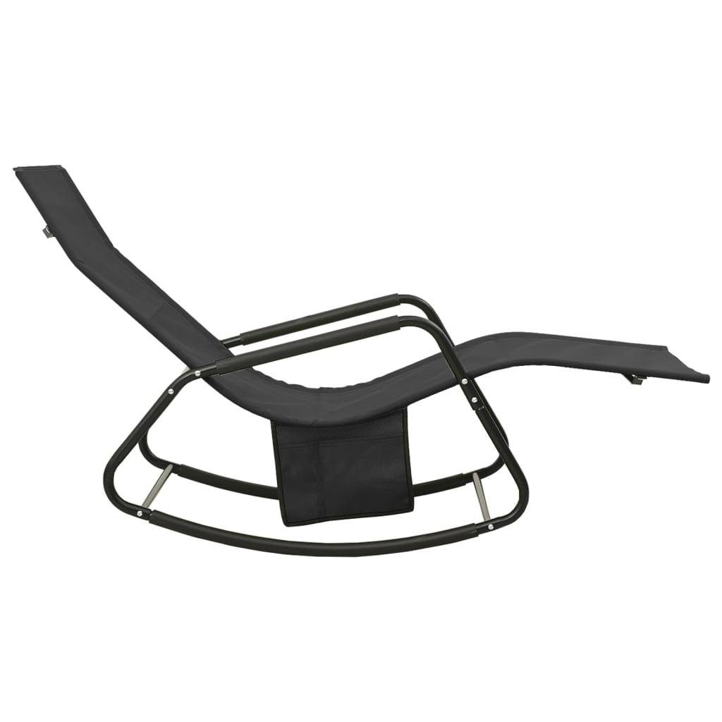 Helloshop26 - Transat chaise longue bain de soleil lit de jardin terrasse meuble d'extérieur acier et textilène noir - Image 3