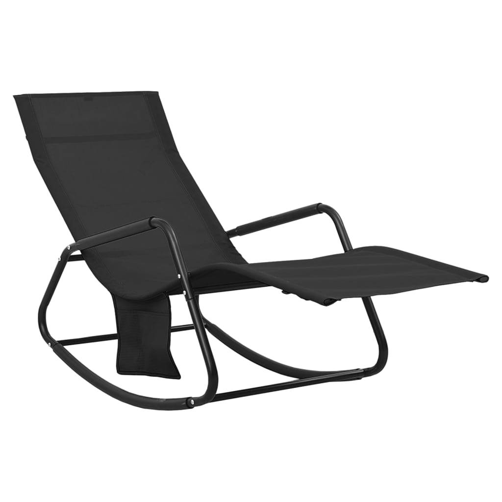Helloshop26 - Transat chaise longue bain de soleil lit de jardin terrasse meuble d'extérieur acier et textilène noir - Image 1